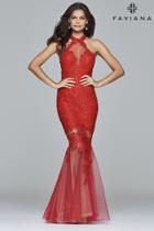 Faviana - S7971 Long Sequined Lace Dress With Halter-neck And Tulle Skirt