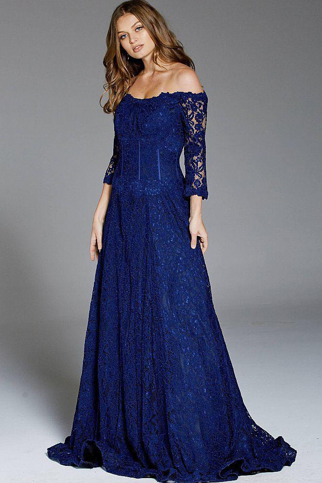Jovani - 52145 Lace Off-shoulder A-line Gown