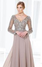 Terani Evening - M3811 Beaded V Neck Long Sleeve Chiffon Gown