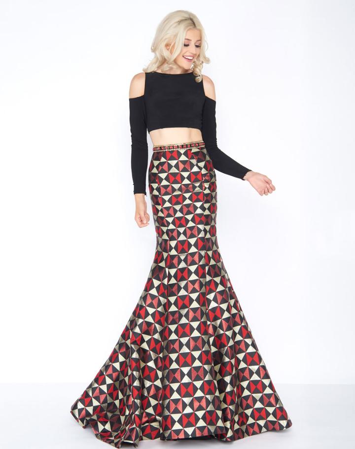 Cassandra Stone - 66523a Two Piece Cold Shoulder Contrast Trumpet Gown