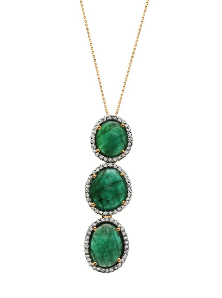 Tresor Collection - Triple Stone Emerald & Diamond Pendant In 18k Yg