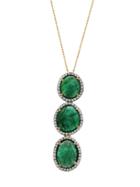 Tresor Collection - Triple Stone Emerald & Diamond Pendant In 18k Yg