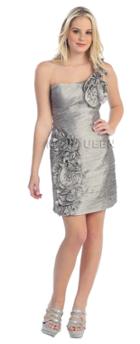 Bead And Rosette-accented Asymmetrical Neck Ruched Sheath Dress