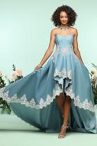 Zoey Grey - 31234 Strapless Lace Ornate High Low Denim Gown