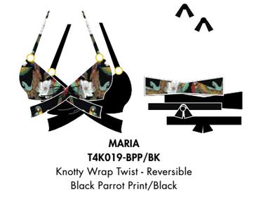 Nicolita Swimwear - New! Knotty Wrap Twist Reversible Bikini Top In Parrot Print/black
