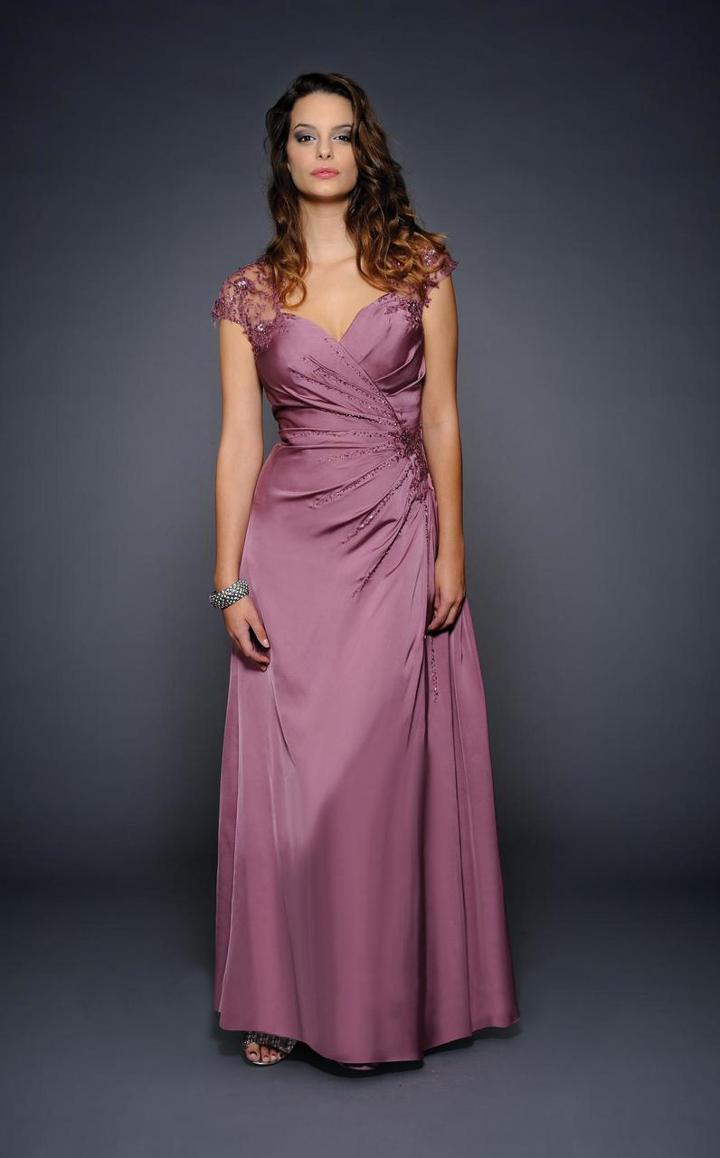 Lara Dresses - 21648 Lace Cap Sleeve Draped Gown
