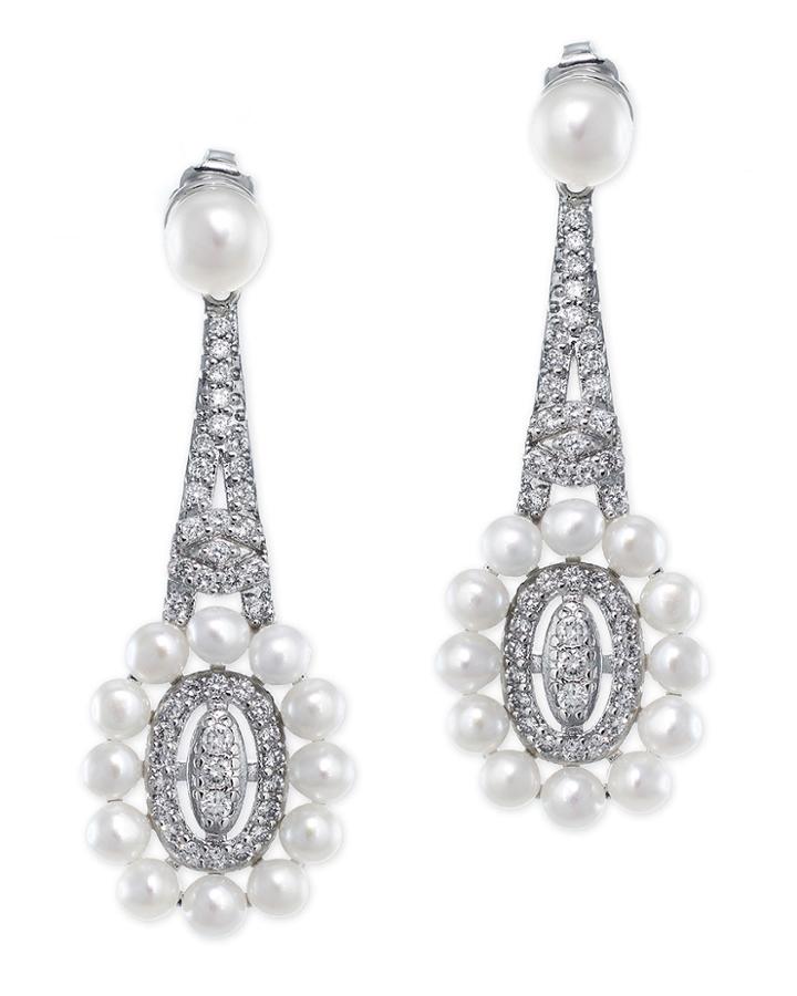 Cz By Kenneth Jay Lane - Fresh Water Pearl Drop Pierced Earring