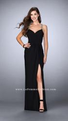 La Femme - Bejeweled Sleeveless Sweetheart Ruched Jersey Gown 23636