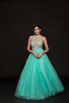 Colors Dress - 1832 Embellished Illusion Halter Ballgown