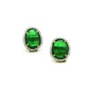 Tresor Collection - Emerald Stud Earrings With Diamond Pave All Around In 18k Yellow Gold