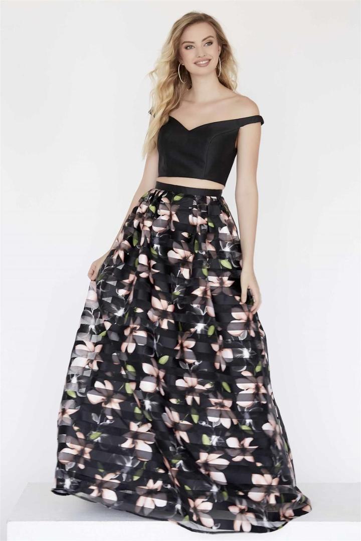 Jolene Collection - 18111 Two Piece Off-shoulder Floral A-line Dress