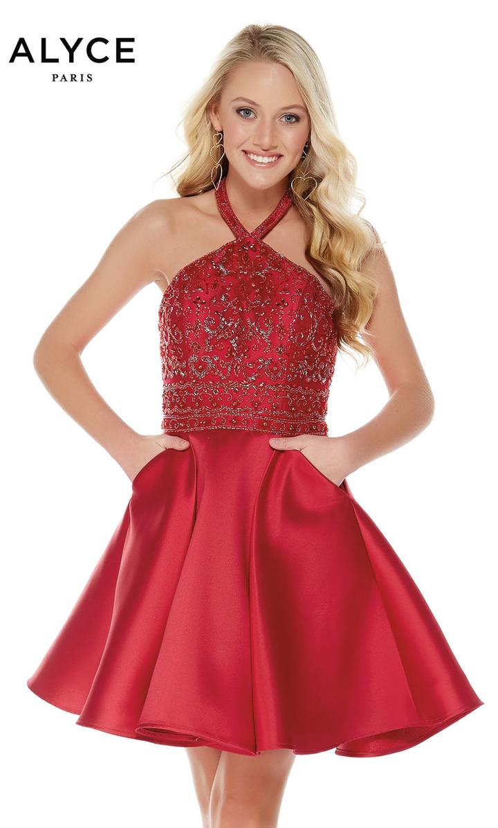 Alyce Paris - 1360 Embellished Halter Mikado A-line Dress