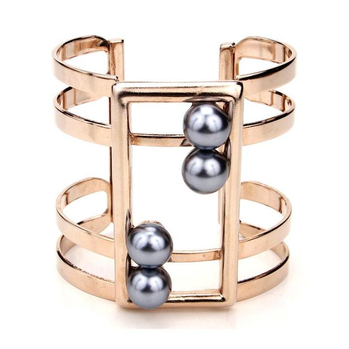 Ben-amun - Golden Cuff With Black Pearls