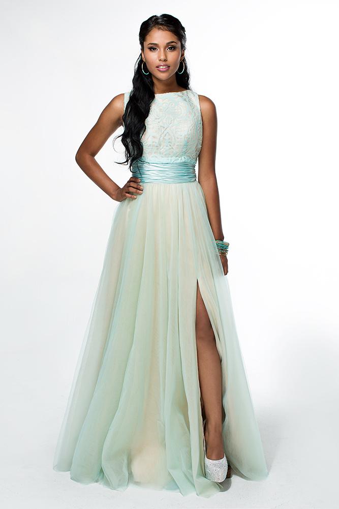 Brit Cameron - 16352 A-line Prom Dress With Lace Bodice