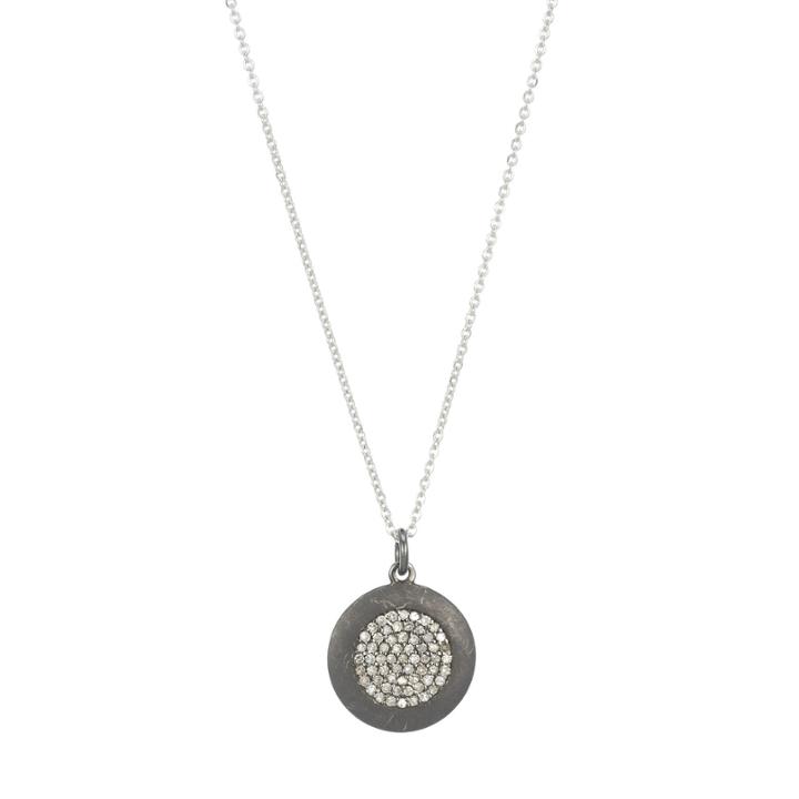Ashley Schenkein Jewelry - Brooklyn Large Oxidized Disc W/ Inner Diamond Disc Necklace