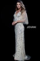 Jovani - 45241 Deep V-neck Beaded Tulle Sheath Dress