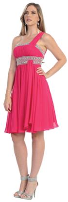 Trendy One Shoulder Strap Short Beaded Dress