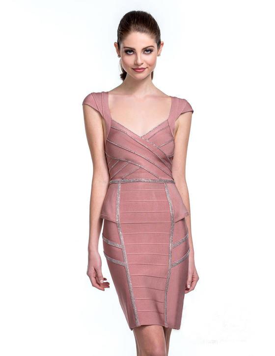 Terani Evening - 151c0235a Peplum Cap Sleeve Bandage Dress