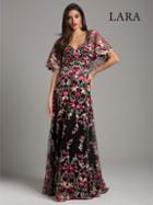 Lara Dresses - 29955 Cape Sleeve Embroidered Floral A-line Dress