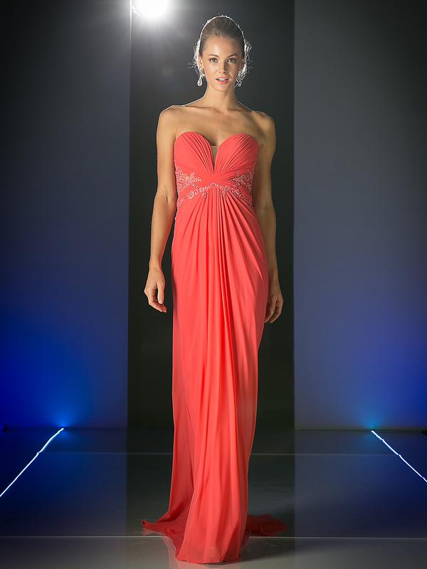 Cinderella Divine - Crisscrossed Strapless Applique Ornate Gown