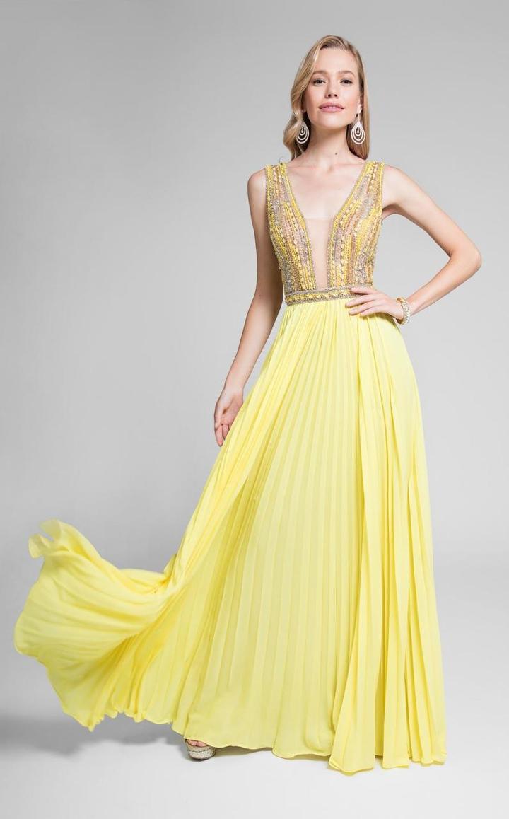 Terani Couture - Intricate Spangled V-neck Illusion Gown 1712p2497