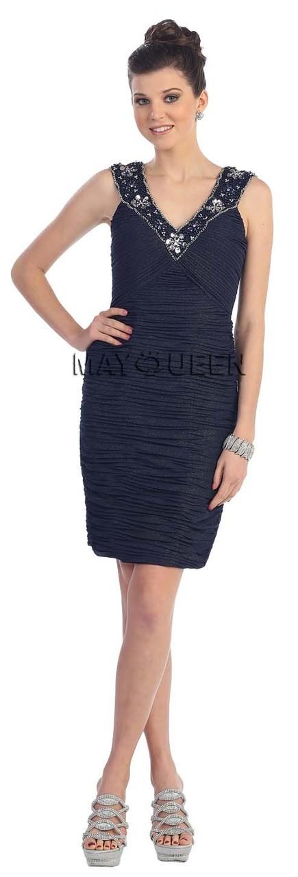 Embellished V-neck Ruched Short Dress
