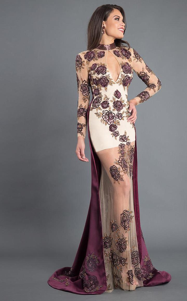 Rachel Allan Couture - 8335 Floral Beaded High Neck Gown