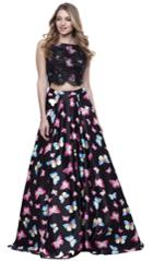 Nox Anabel - Two-piece Bateau Butterfly Printed Gown 8336