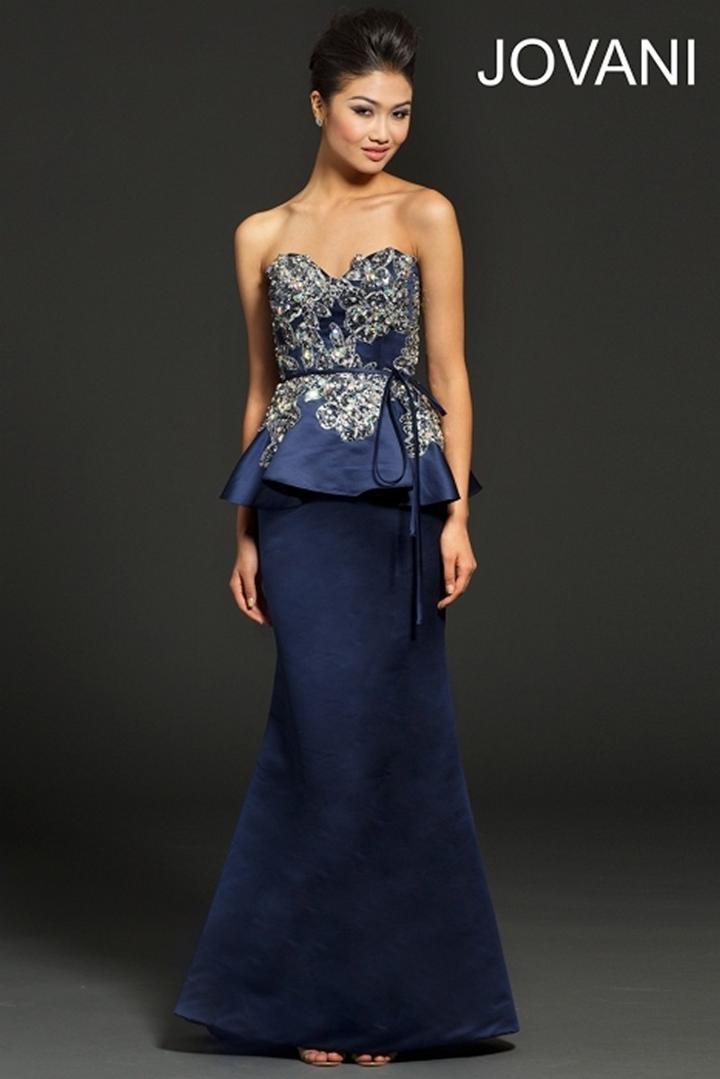 Jovani - 99364 Strapless Embellished Peplum Mermaid Gown