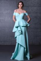 Mnm Couture - Off-shoulder Ruffled Peplum Gown N0104a