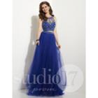 Studio 17 - Stunning Beaded Illusion Sweetheart Tulle A-line Gown 12635