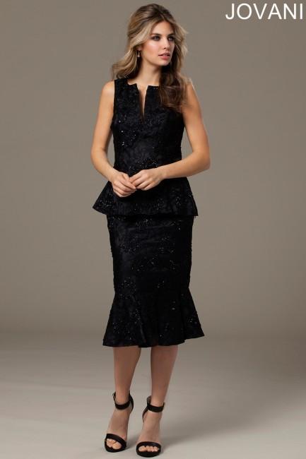 Jovani - Elegant Beaded Lace Cocktail-length Evening Gown 984