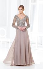 Terani Couture - M3811 Beaded V Neck Long Sleeve Chiffon Gown