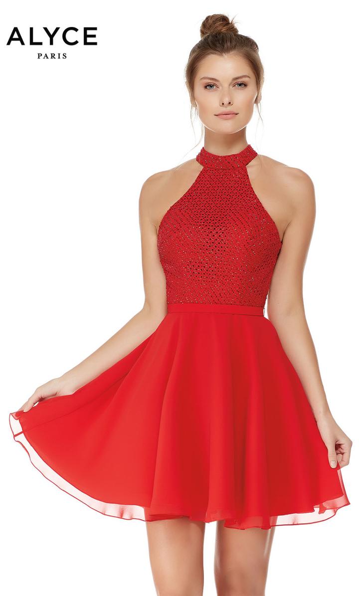 Alyce Paris - 2652 Diamond Lace Halter Top Chiffon A Line Party Dress