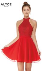 Alyce Paris - 2652 Diamond Lace Halter Top Chiffon A Line Party Dress