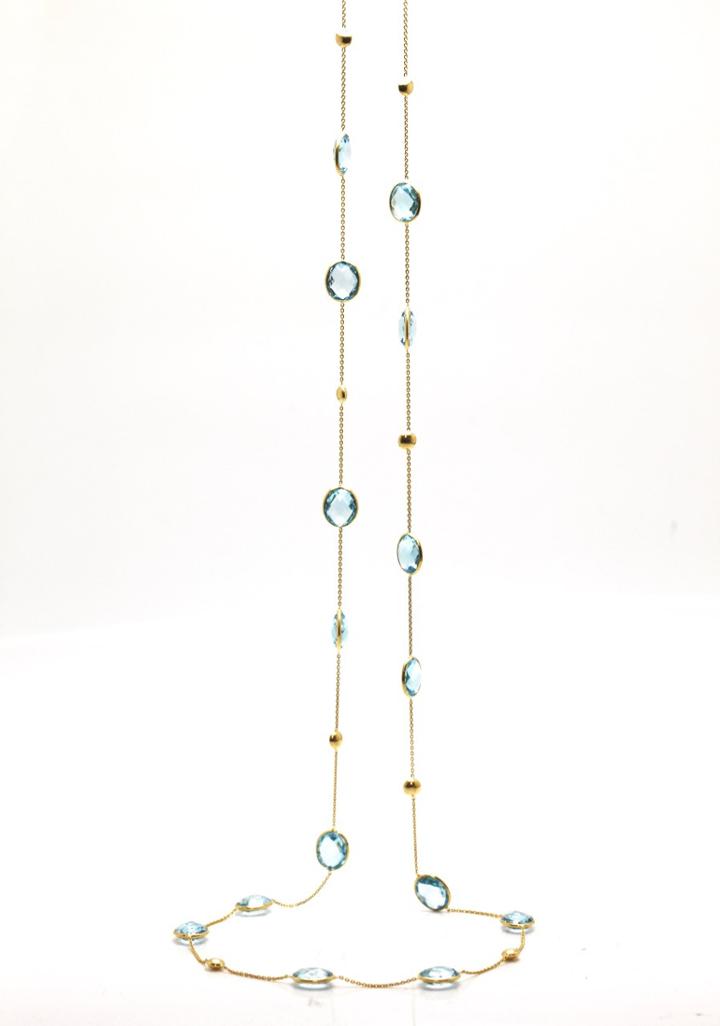 Tresor Collection - Sky Blue Topaz Oval Long Necklace In 18k Yellow Gold