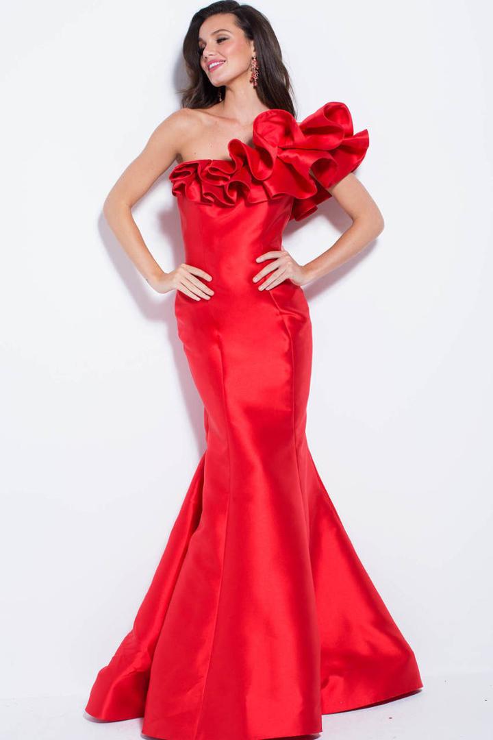 Jovani - One Shoulder Ruffled Fitted Mermaid Gown 58960