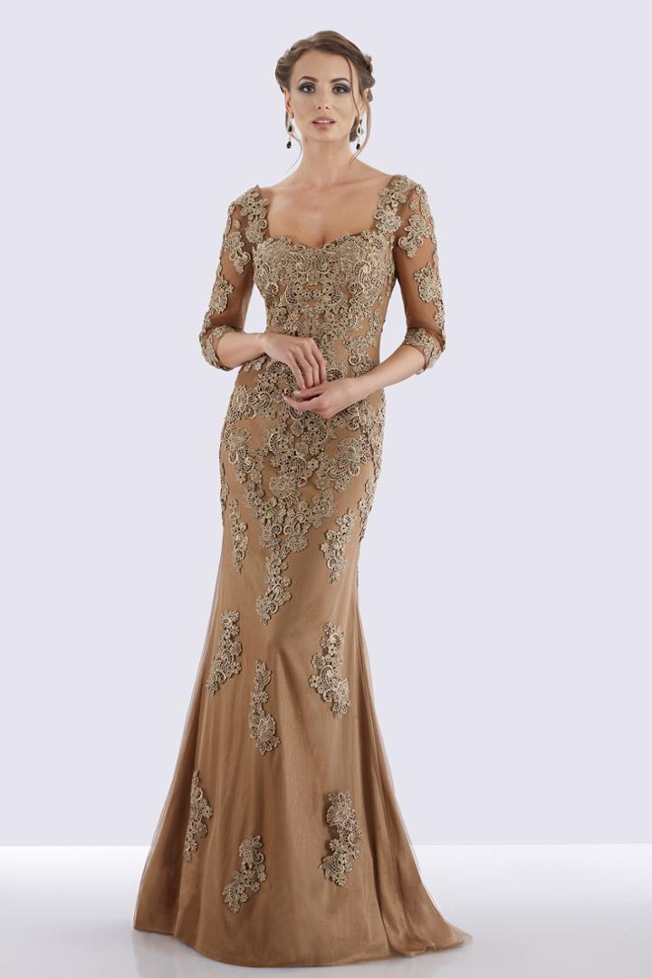 Feriani Couture - 26271 Quarter Length Sleeve Lace Sheath Gown
