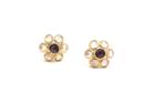 Tresor Collection - Rose Quartz And Smoky Quartz Medium Flower Stud Earrings In 18k Yellow Gold