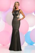 Zoey Grey - Lace Illusion Striped Trumpet Gown 30838