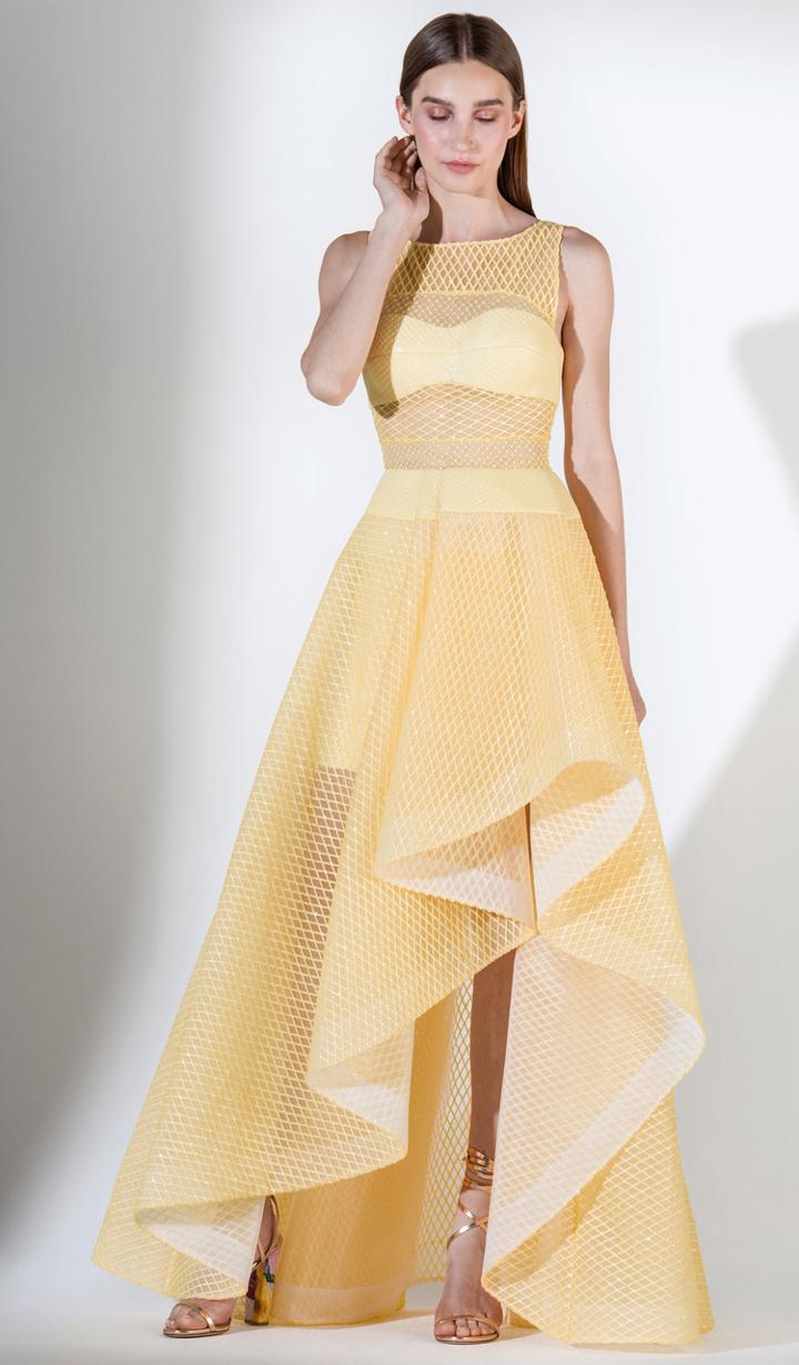 Saiid Kobeisy - 3438 Brocade And Tulle Bateau High Low A-line Dress