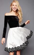 Clarisse - 3346 Contrast Off-shoulder Velvet Dress
