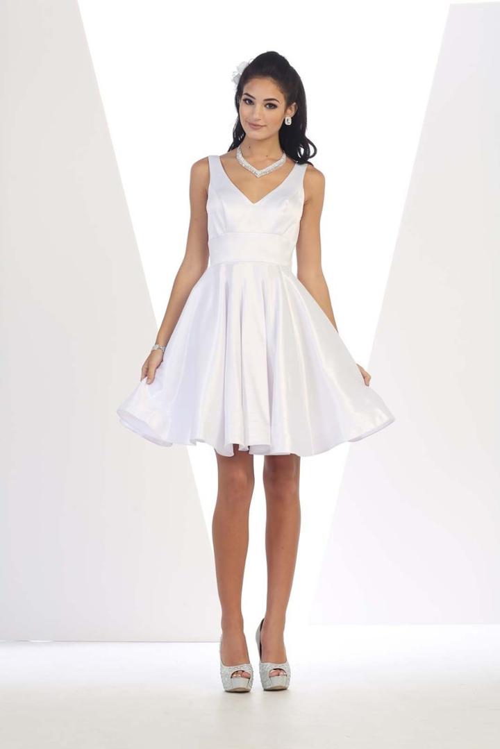 May Queen - Charming V-neck Open Back A-line Dress Mq1410