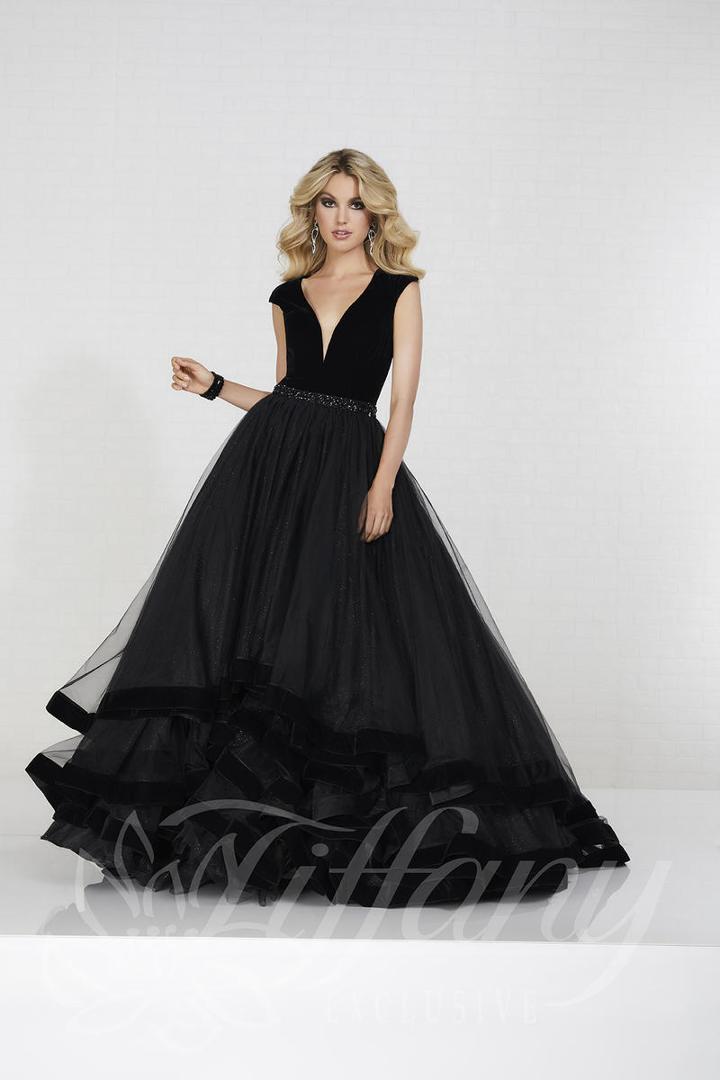 Tiffany Designs - 46111 Plunging V-neck Velvet Tulle Ballgown