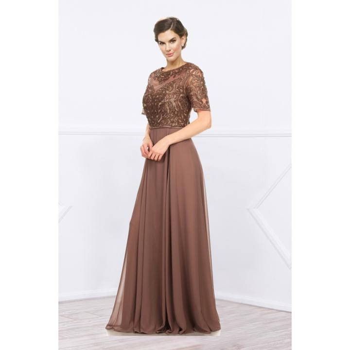 Nox Anabel - Embroidered Bateau Neck A-line Gown 5151