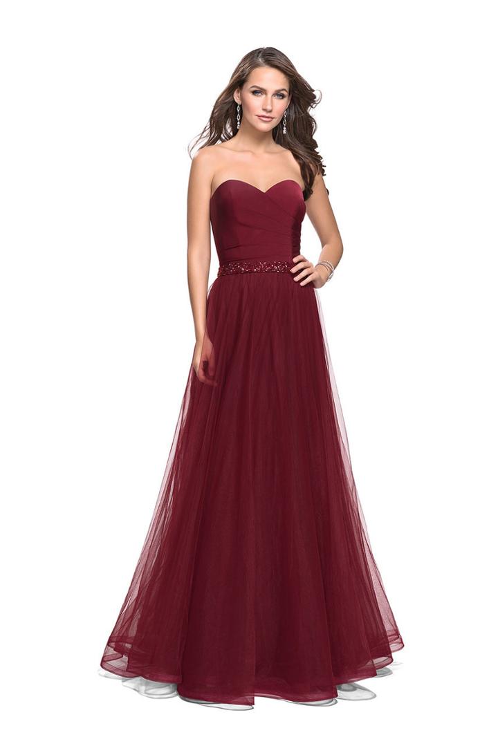 La Femme - 25809 Bead Embellished Tulle A-line Dress
