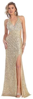 Sparkling Long Open Back Dress With Side Slit