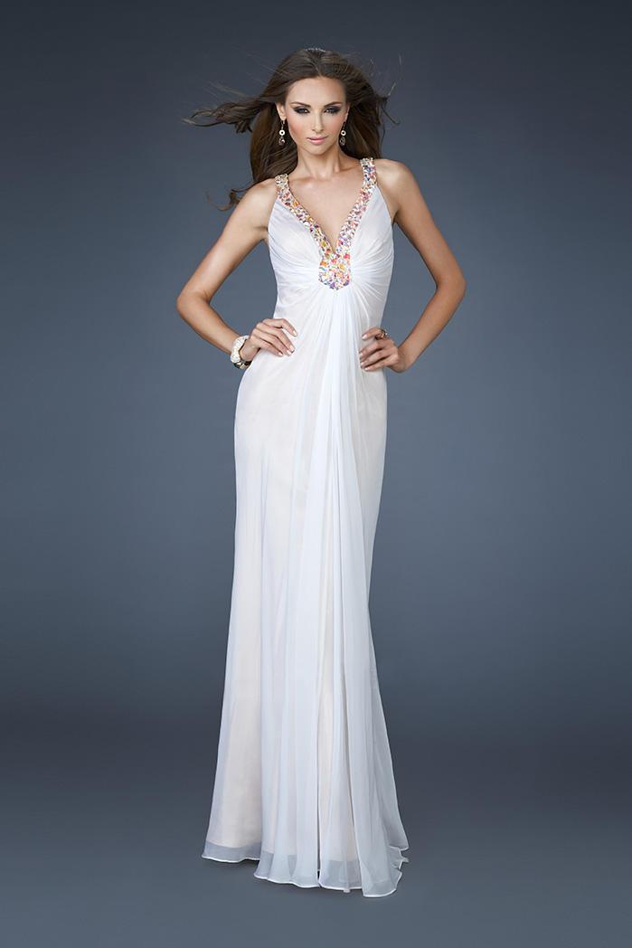 La Femme - 18693 Beaded Ruched Criss Cross Gown