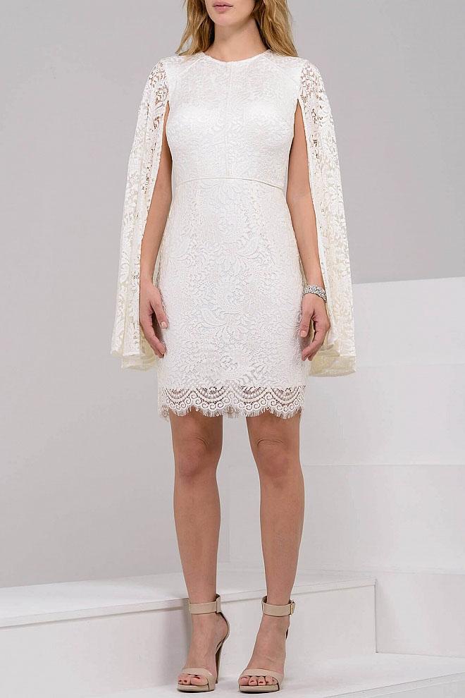 Jovani - 34071 Lacy Draped Jewel Neck Sheath Dress