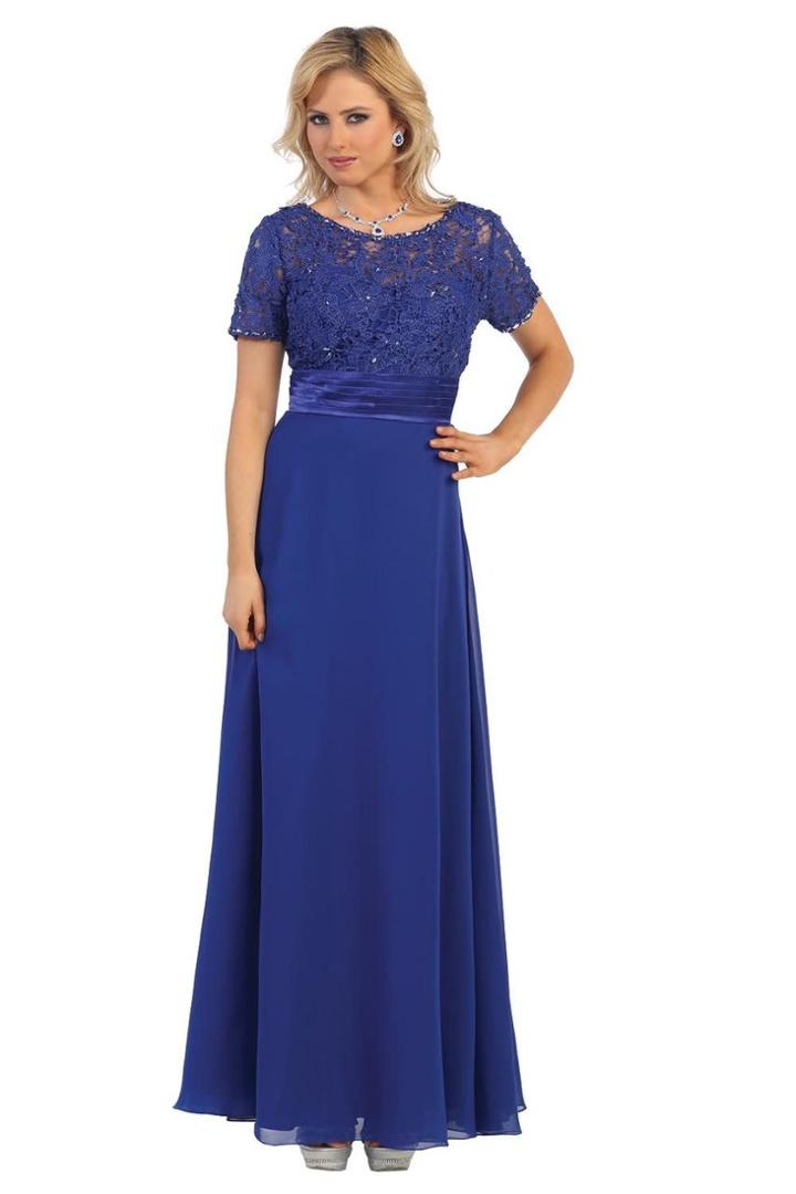 Long Short Sleeve Lace Top With Satin Ruched Waist